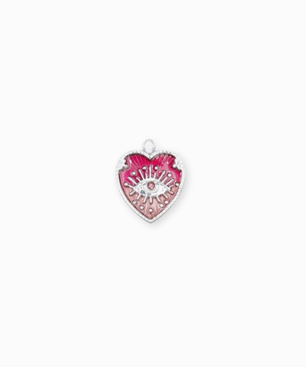 Pendentifs médaille coeur oeil Stardust 16x16mm - Rhodié