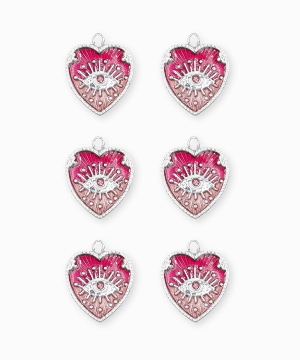 Pendentifs médaille coeur oeil Stardust 16x16mm - Rhodié
