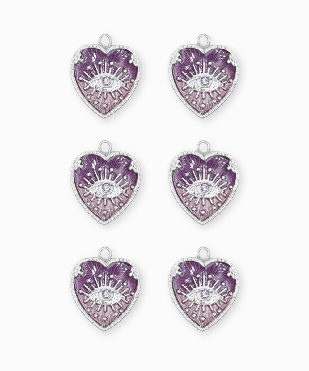 Pendentifs médaille coeur oeil Stardust 16x16mm - Rhodié
