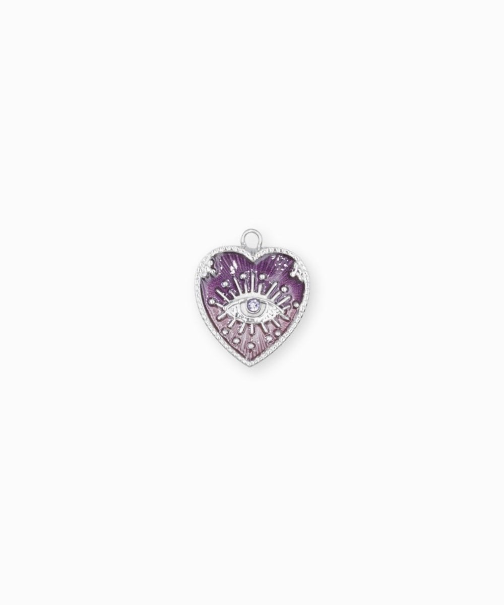 Pendentifs médaille coeur oeil Stardust 16x16mm - Rhodié