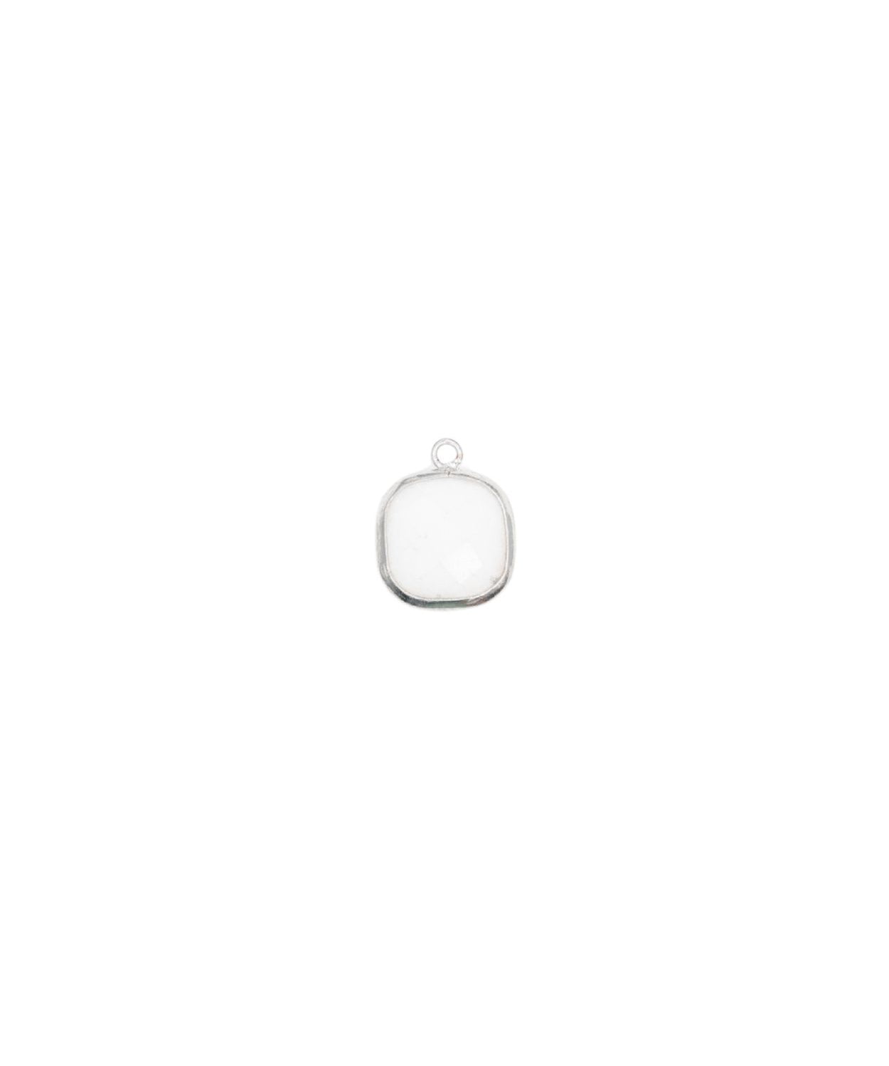 Pendentif carré en pierres fines sertie rhodié - 9mm