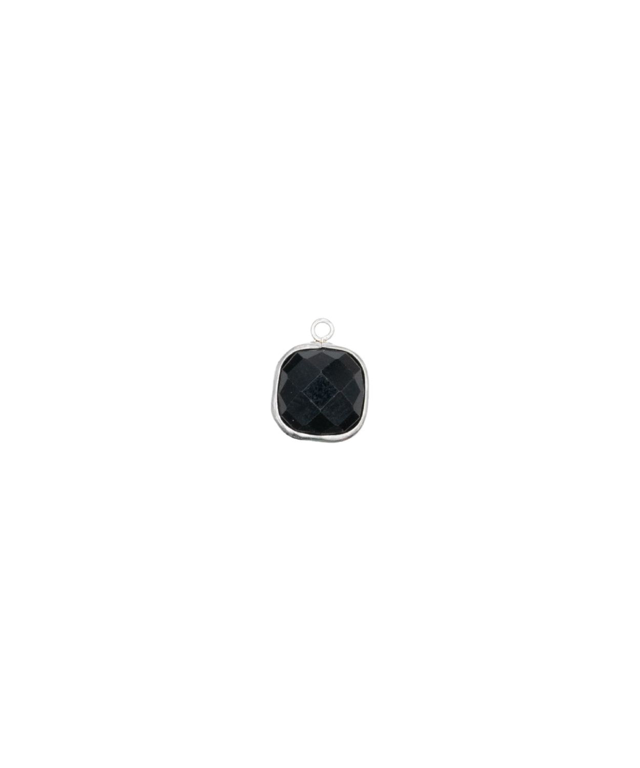 Pendentif carré en pierres fines sertie rhodié - 9mm