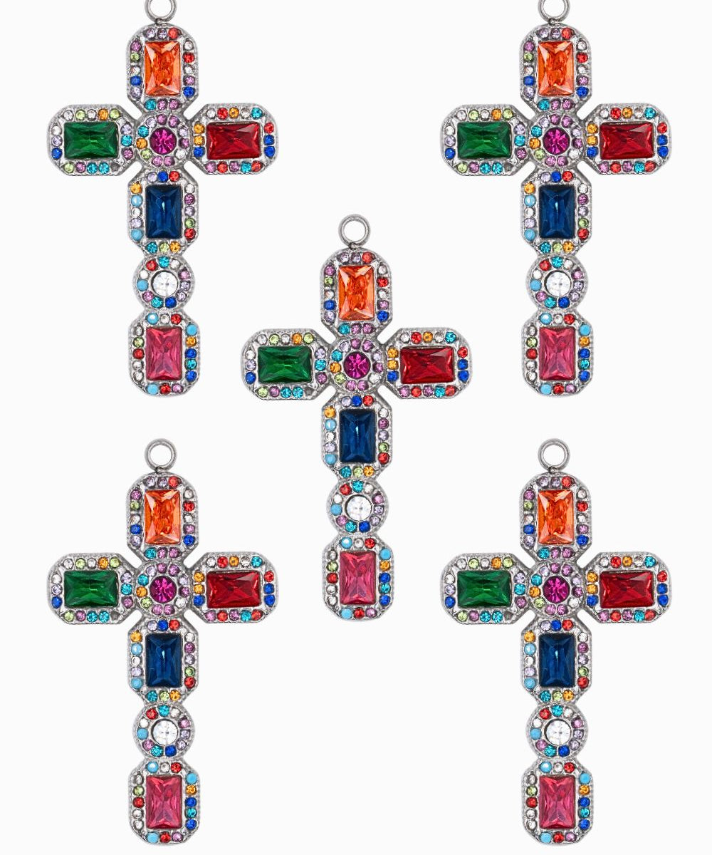 Pendentif croix multi-couleur 45x27mm