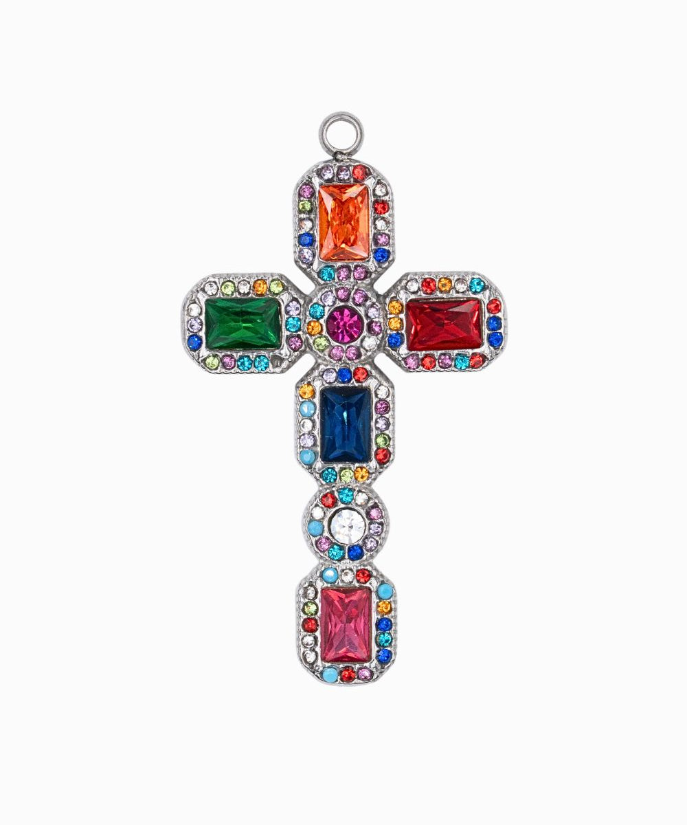 Pendentif croix multi-couleur 45x27mm
