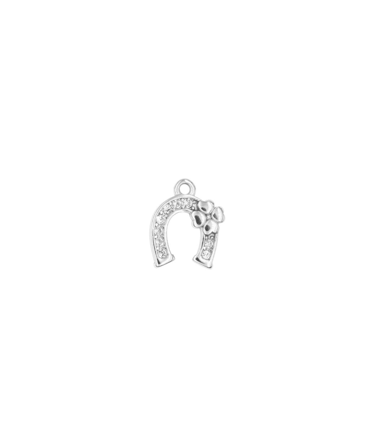 Pendentif fer à cheval strass mini trèfle 12mm