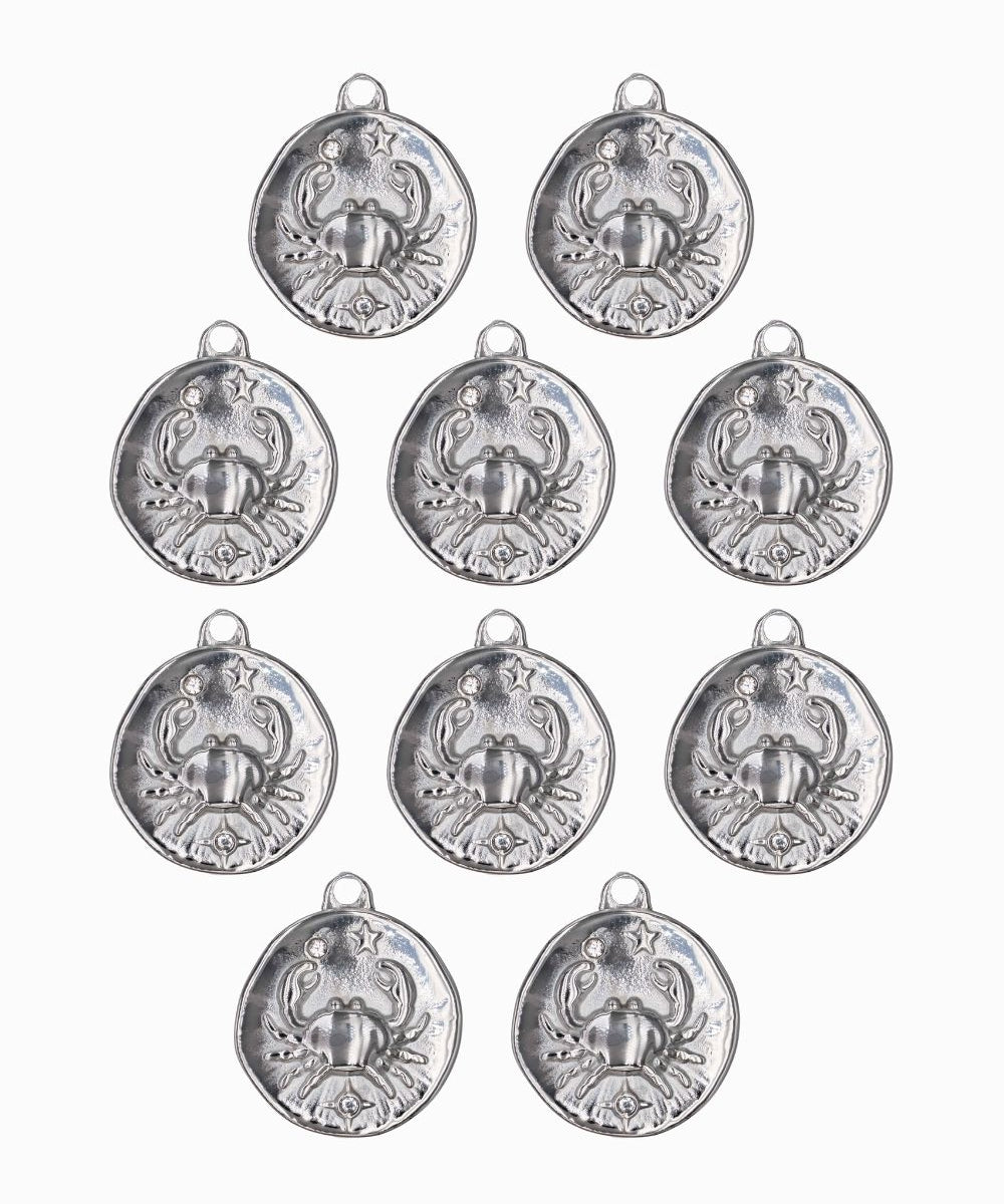 Pendentif médaille signe astro 17mm - Rhodié