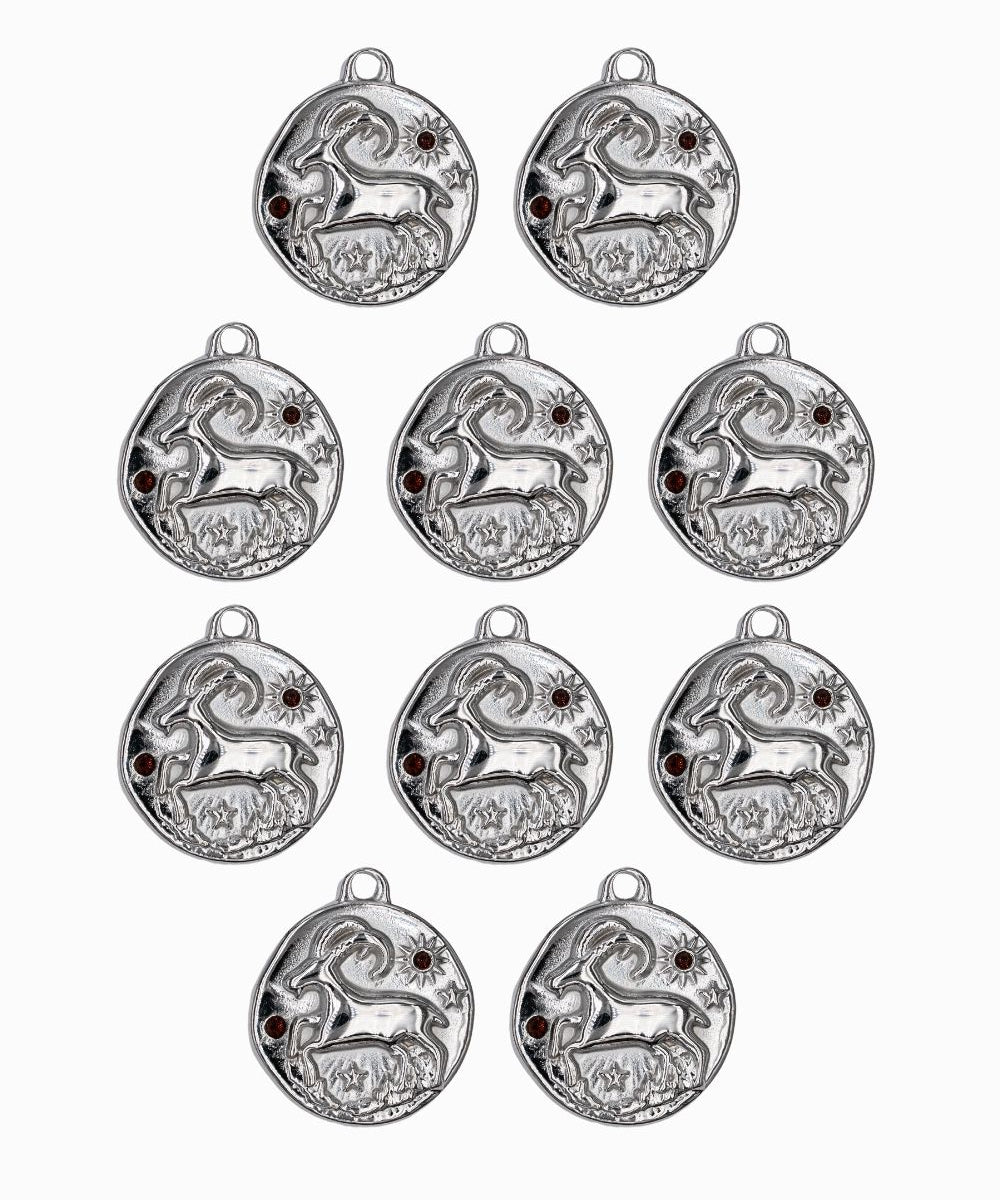 Pendentif médaille signe astro 17mm - Rhodié