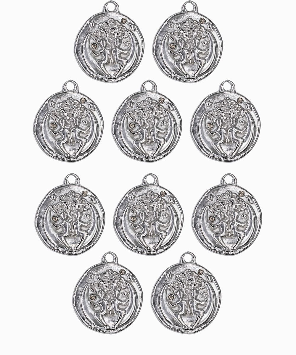 Pendentif médaille signe astro 17mm - Rhodié