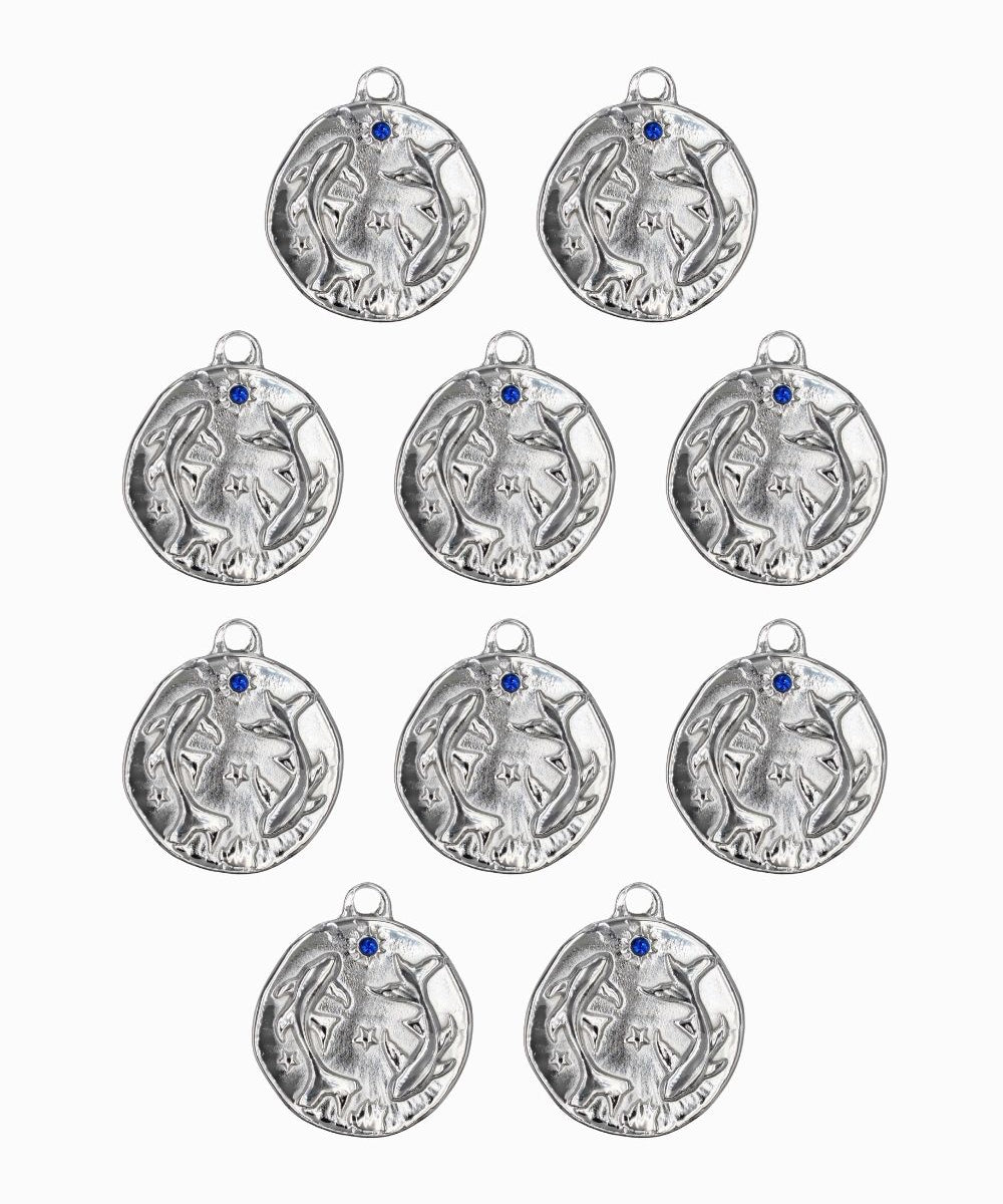 Pendentif médaille signe astro 17mm - Rhodié