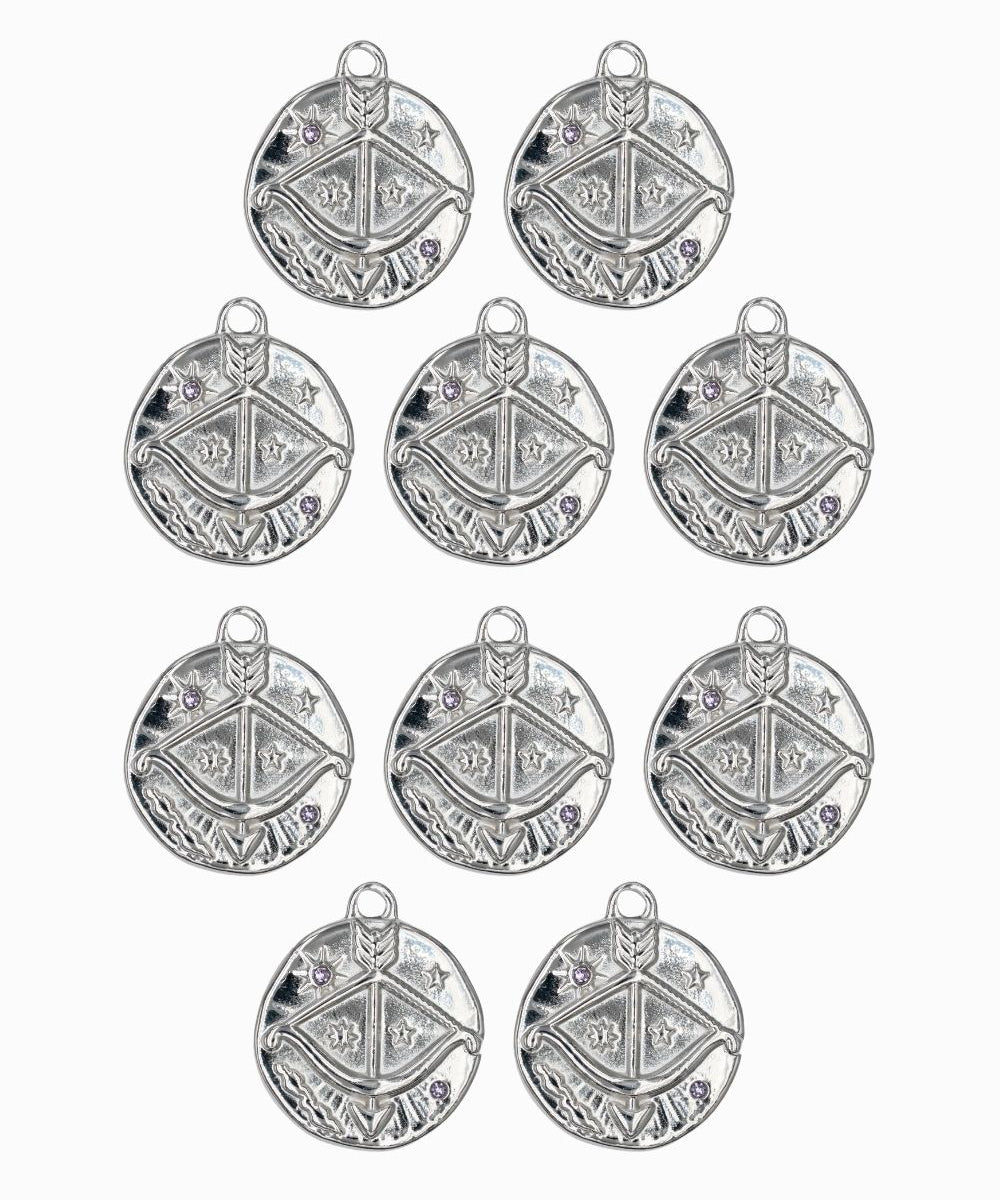 Pendentif médaille signe astro 17mm - Rhodié