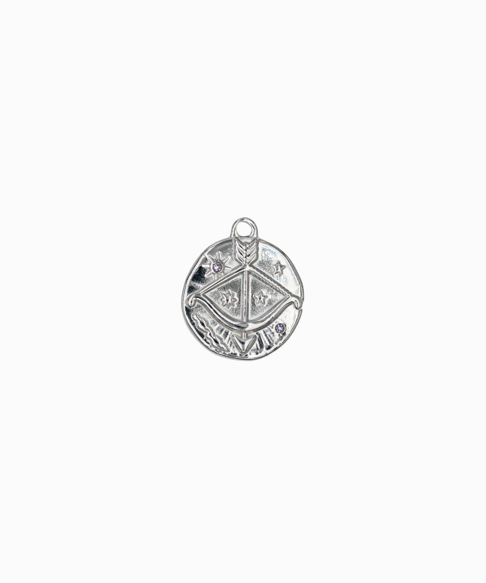 Pendentif médaille signe astro 17mm - Rhodié