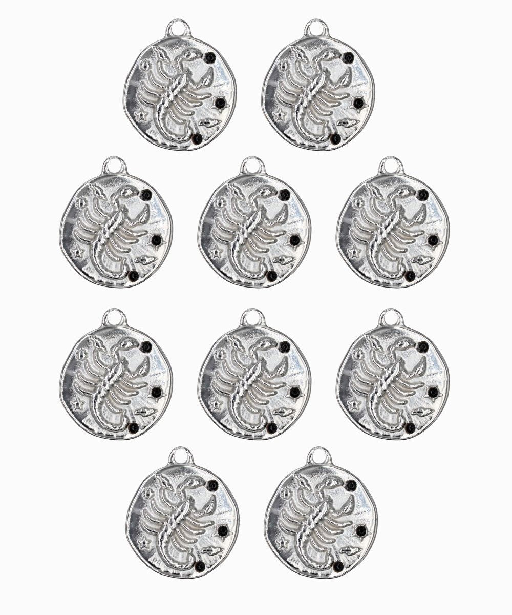 Pendentif médaille signe astro 17mm - Rhodié