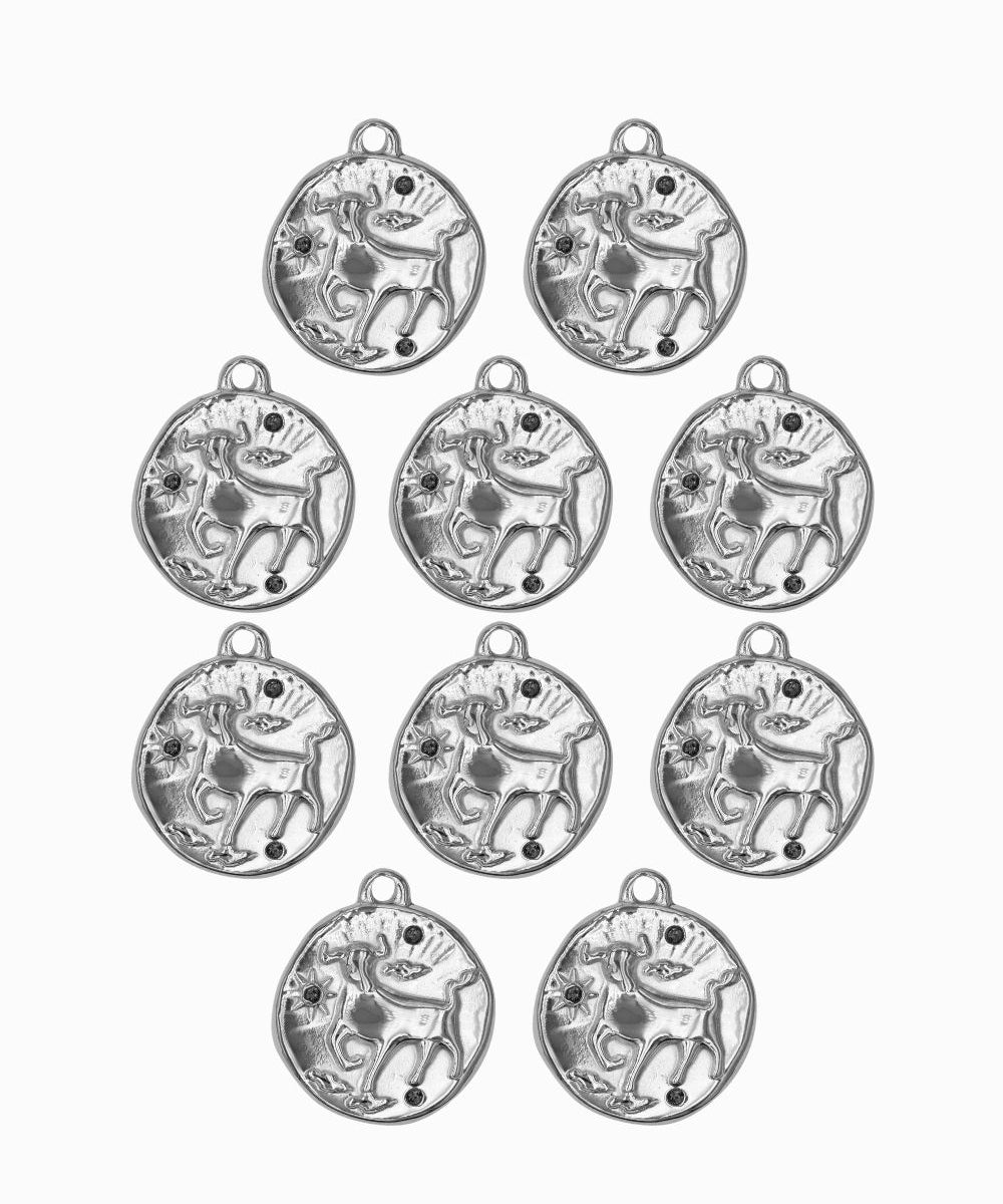 Pendentif médaille signe astro 17mm - Rhodié