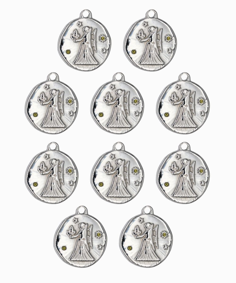 Pendentif médaille signe astro 17mm - Rhodié