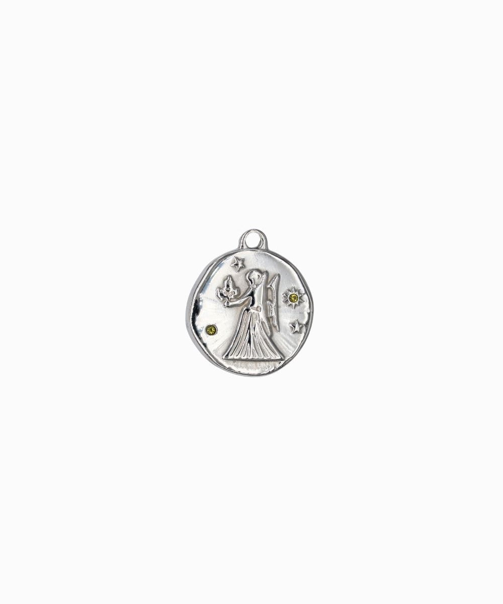 Pendentif médaille signe astro 17mm - Rhodié