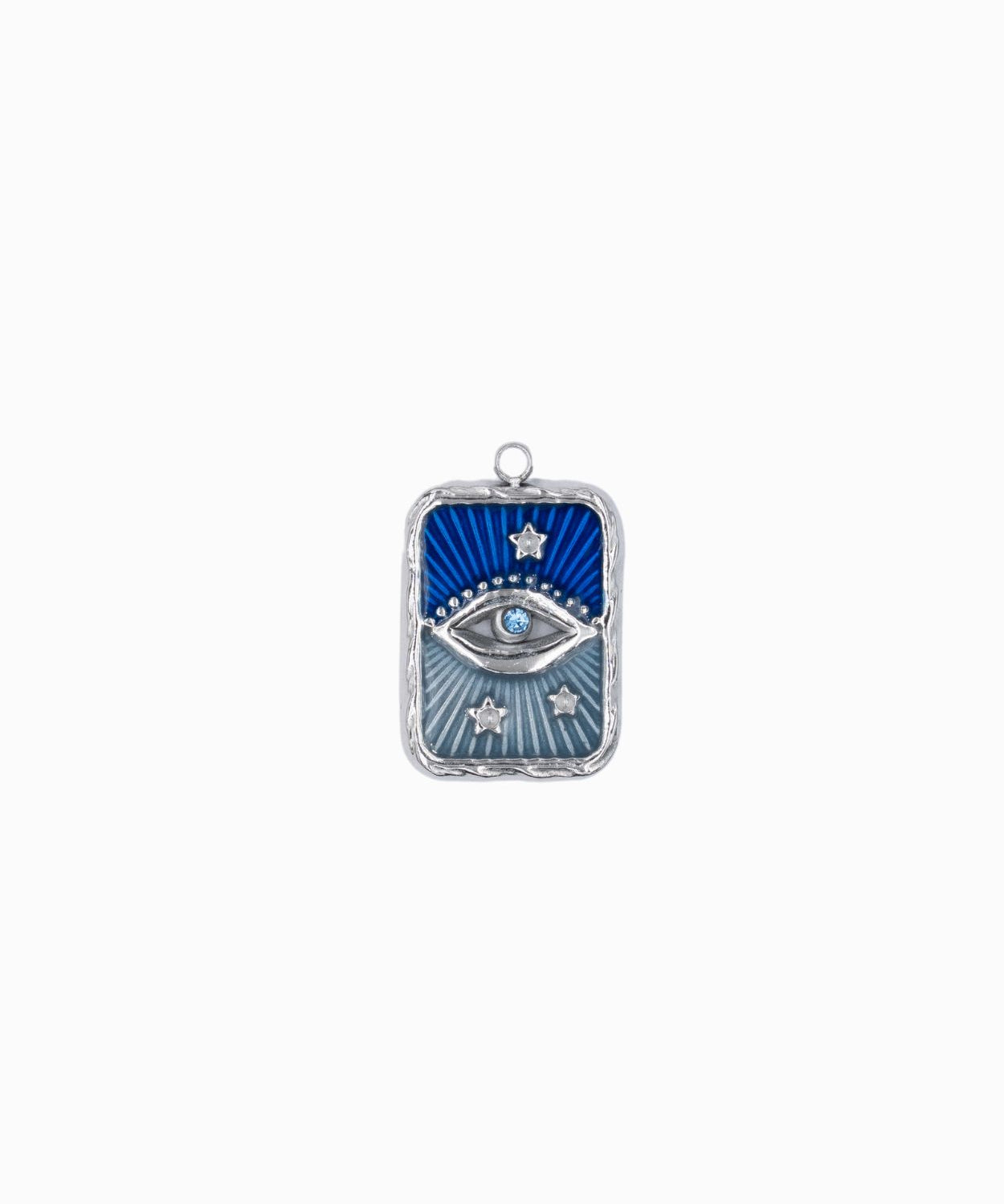 Pendentif rectangle oeil strass rhodié 17x13mm