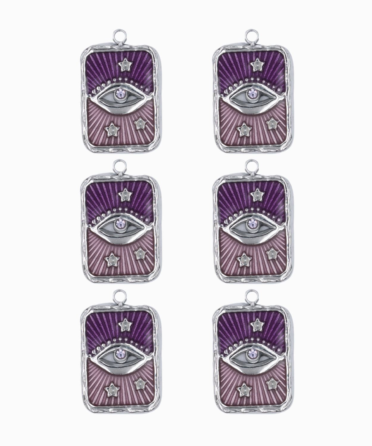 Pendentif rectangle oeil strass rhodié 17x13mm