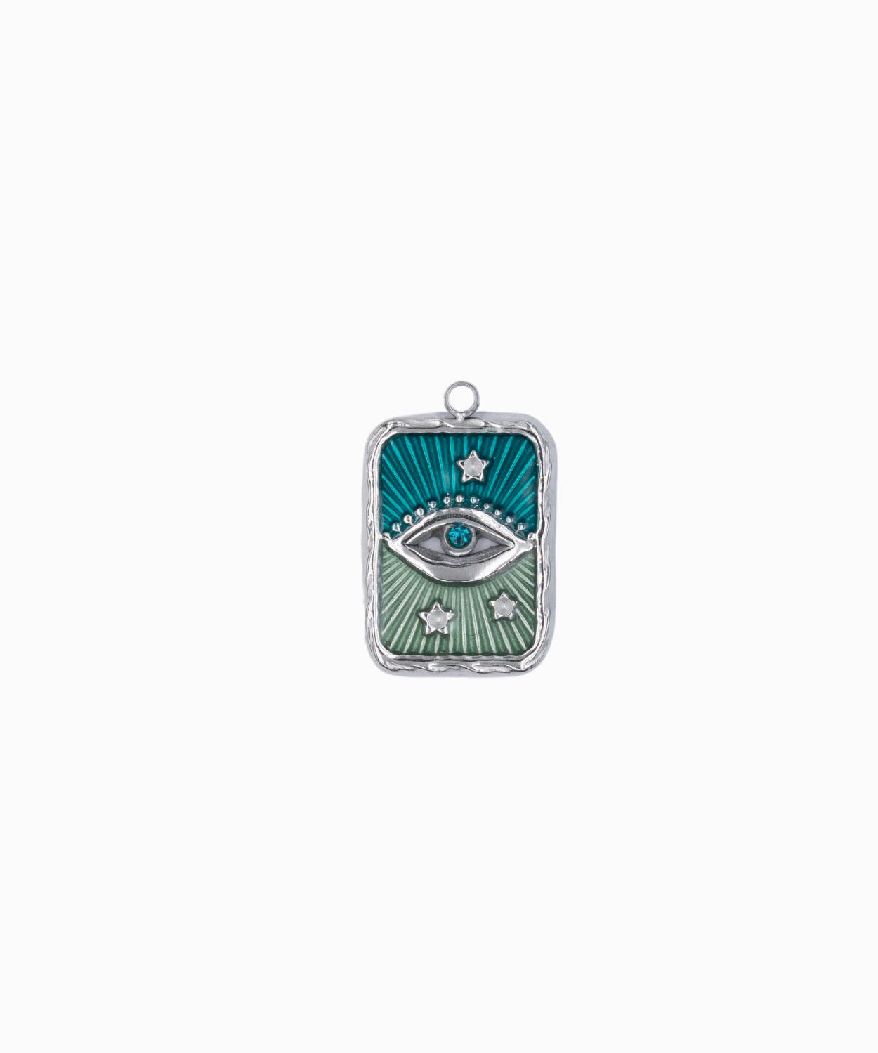 Pendentif rectangle oeil strass rhodié 17x13mm
