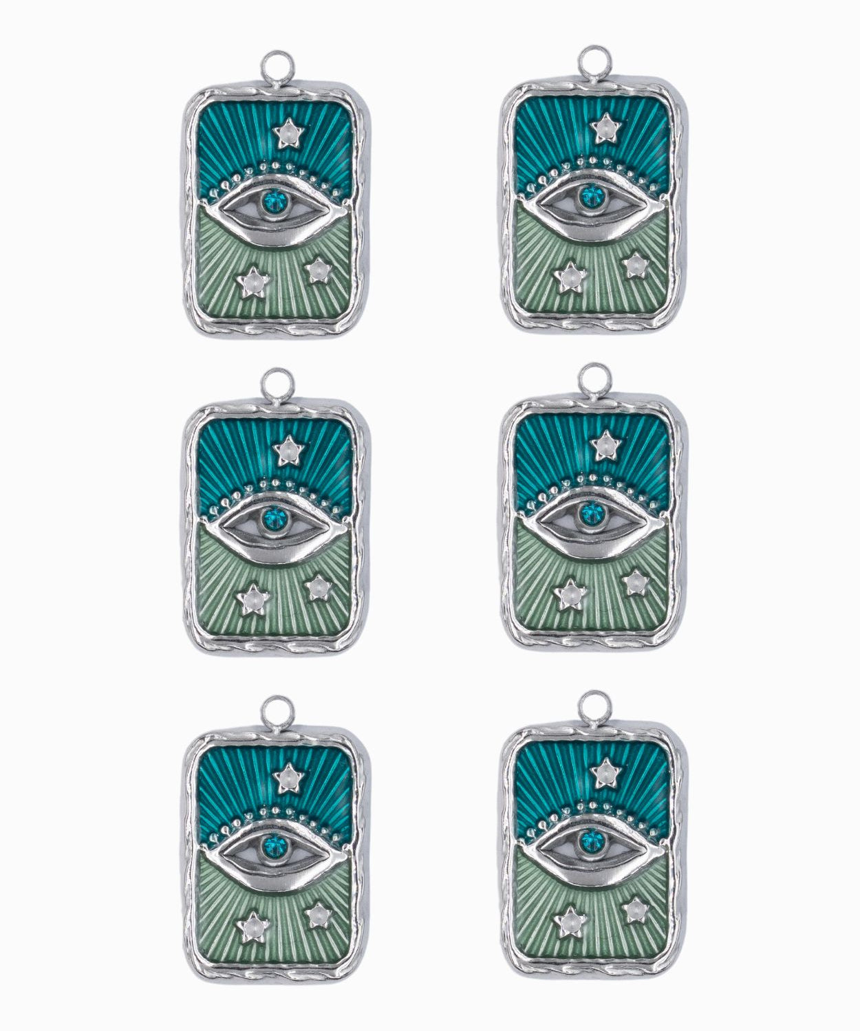 Pendentif rectangle oeil strass rhodié 17x13mm