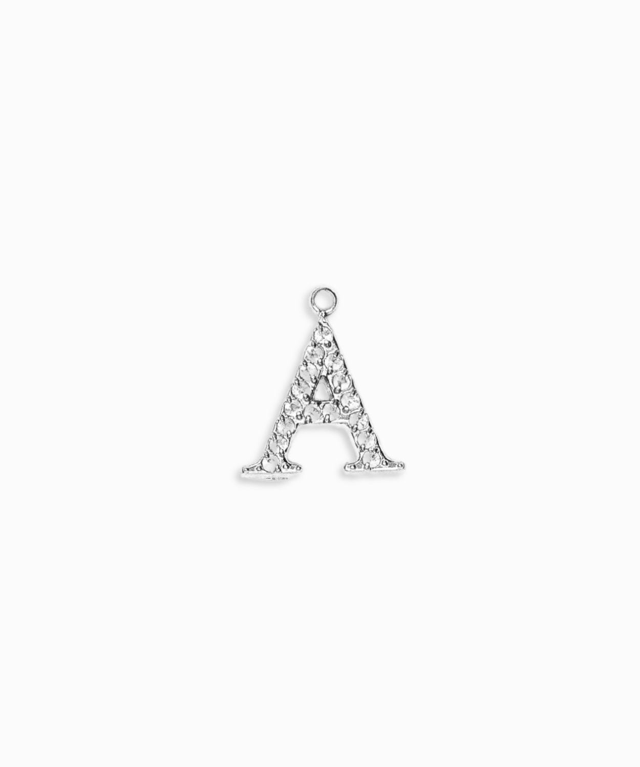 Pendentifs alphabet strass A-Z 12mm - Rhodié