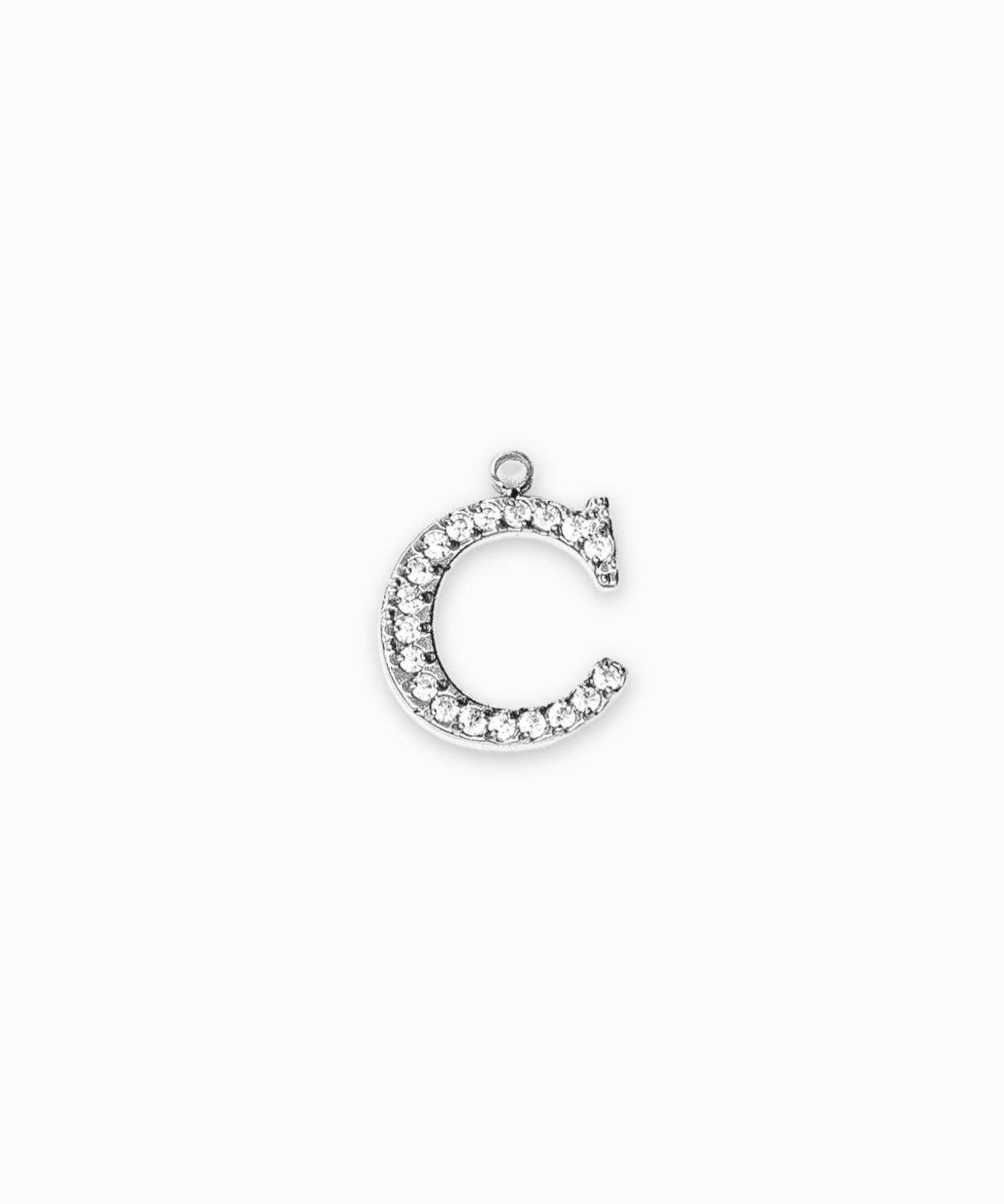 Pendentifs alphabet strass A-Z 12mm - Rhodié