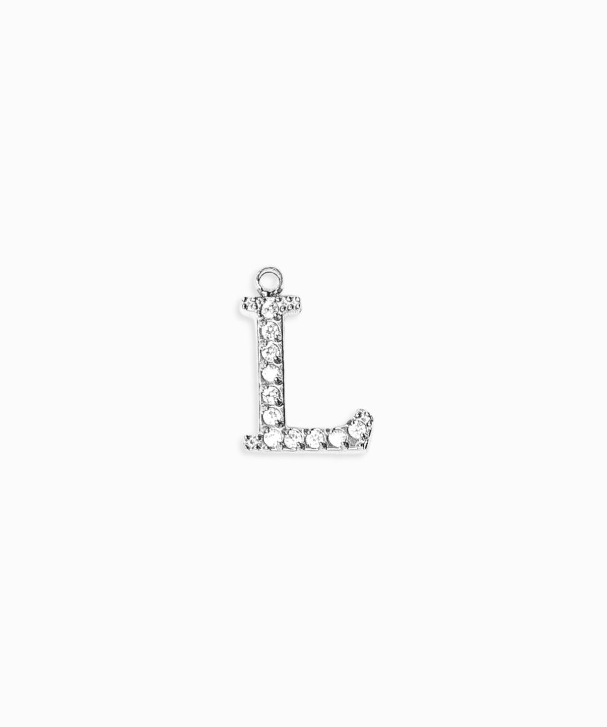 Pendentifs alphabet strass A-Z 12mm - Rhodié