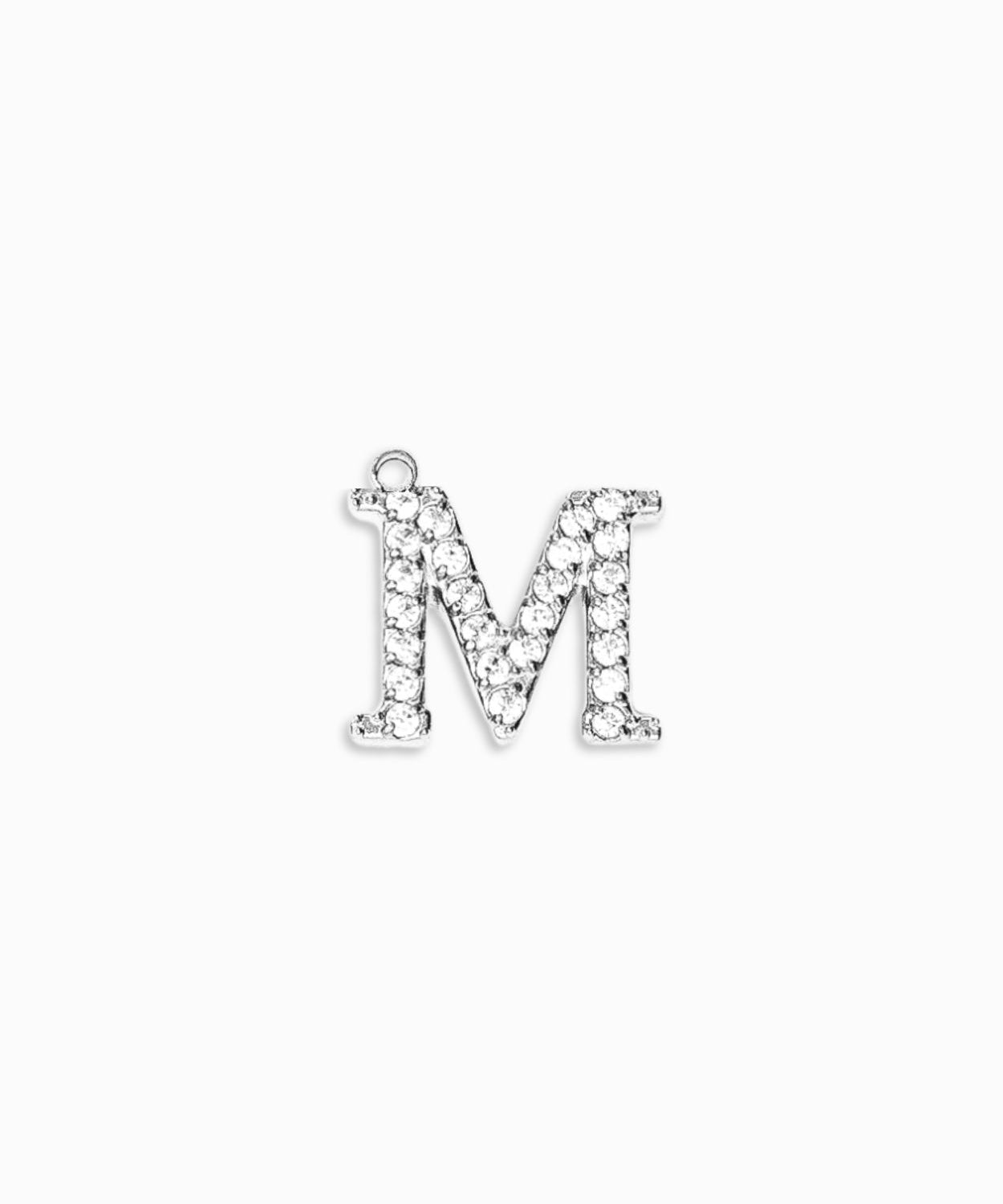 Pendentifs alphabet strass A-Z 12mm - Rhodié