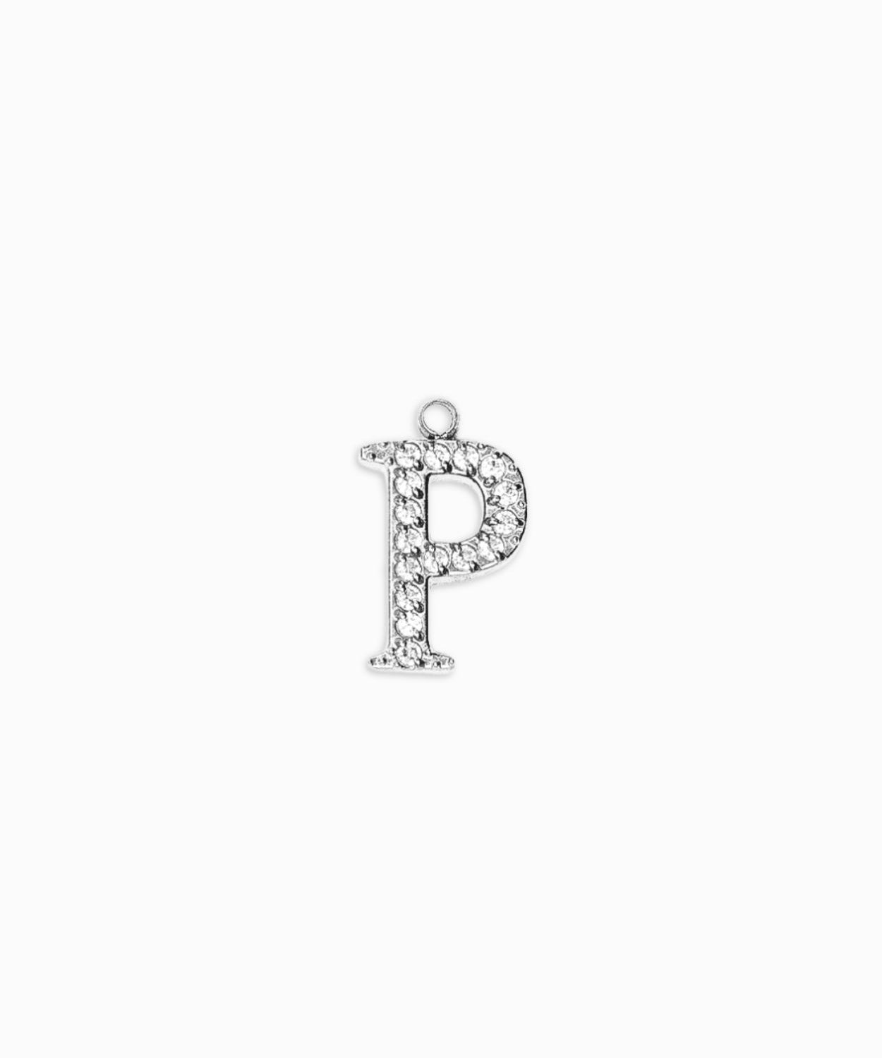 Pendentifs alphabet strass A-Z 12mm - Rhodié