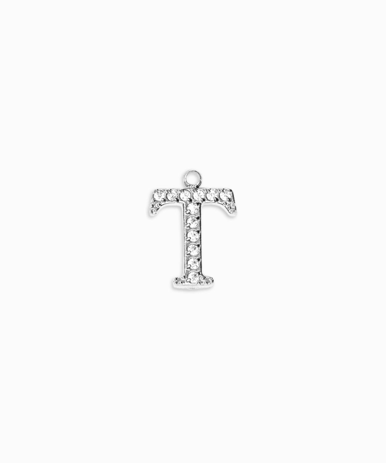 Pendentifs alphabet strass A-Z 12mm - Rhodié