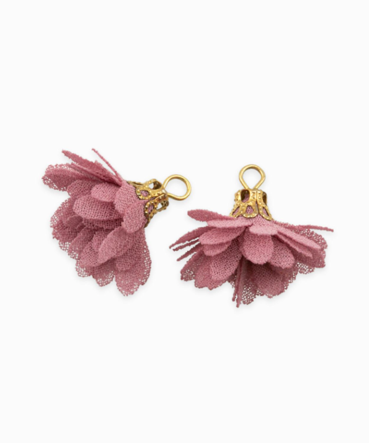 Pompons fleurs en tissu 18mm - Rose