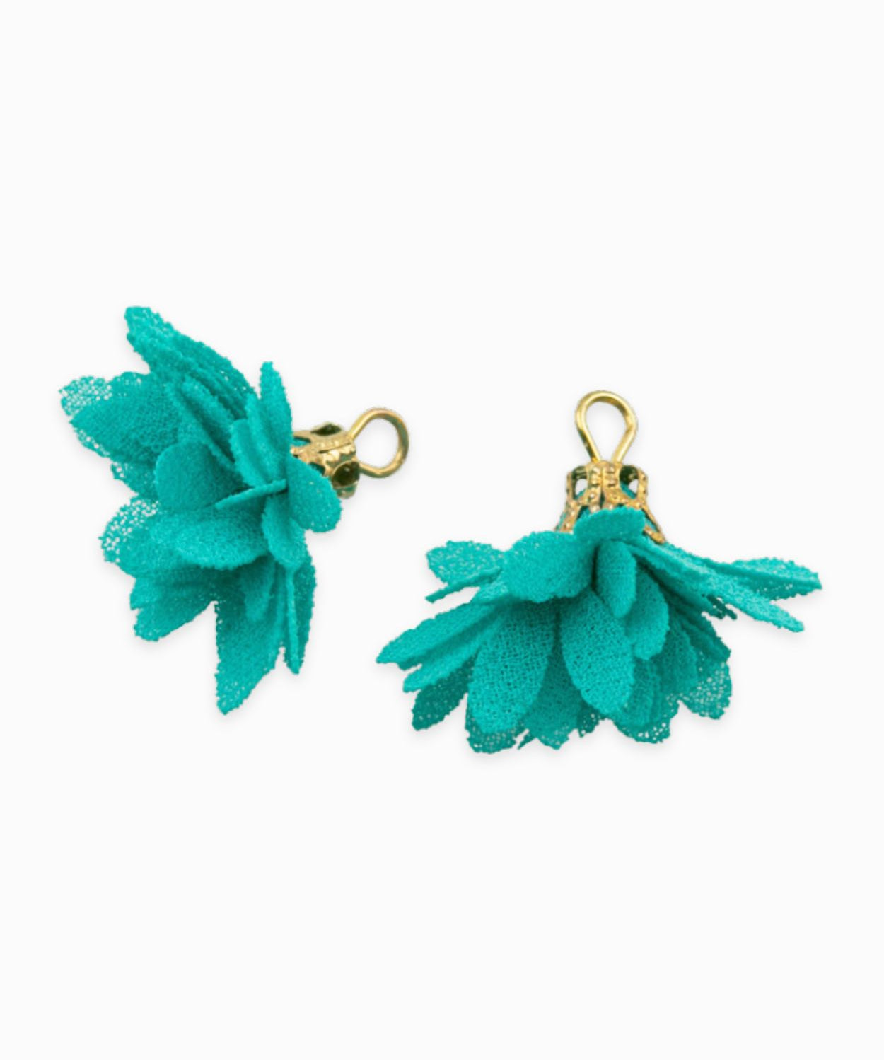 Pompons fleurs en tissu 18mm - Bleu