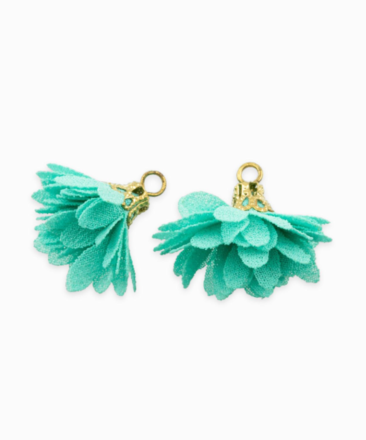 Pompons fleurs en tissu 18mm - Vert
