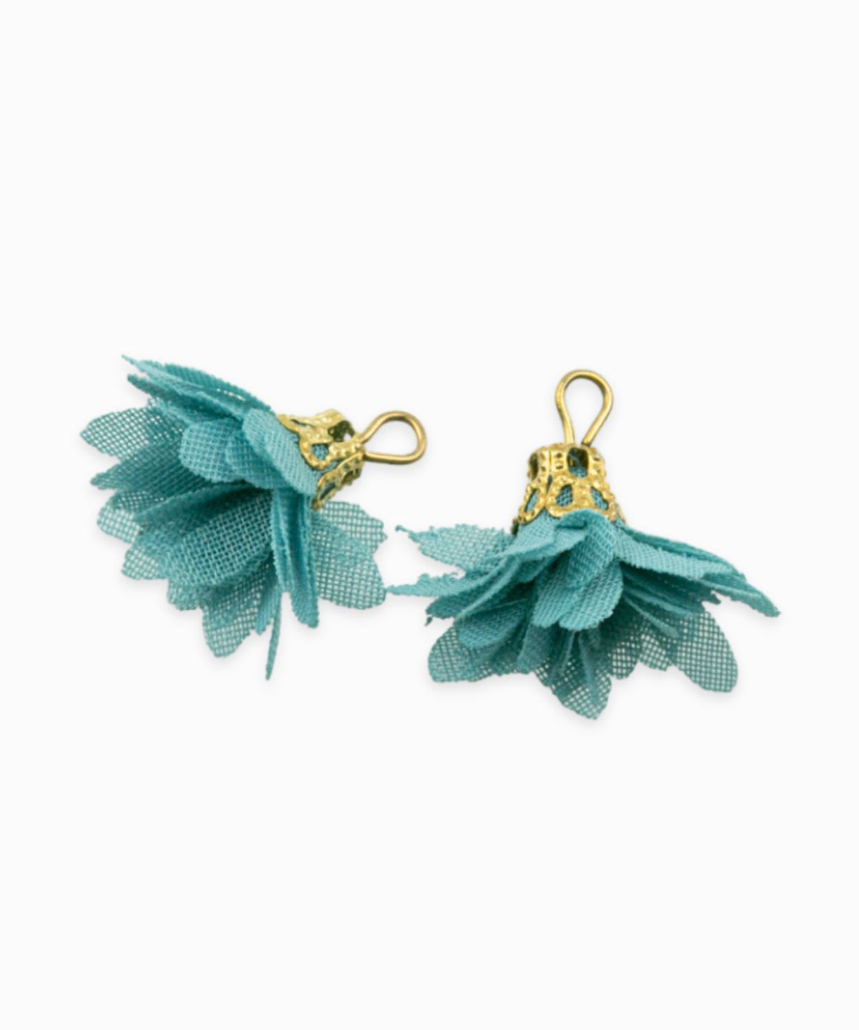 Pompons fleurs en tissu 18mm - Bleu