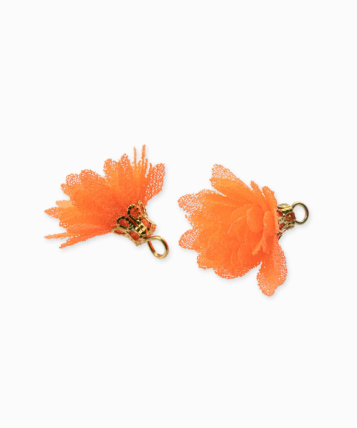 Pompons fleurs en tissu 18 mm - Orange & Jaune