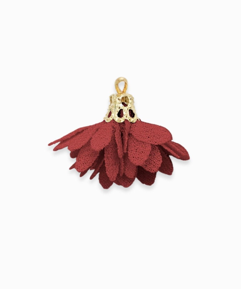 Pompons fleurs en tissu 18mm - Rouge