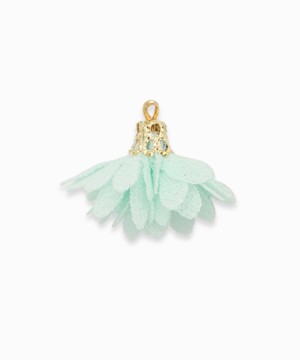 Pompons fleurs en tissu 18mm - Vert