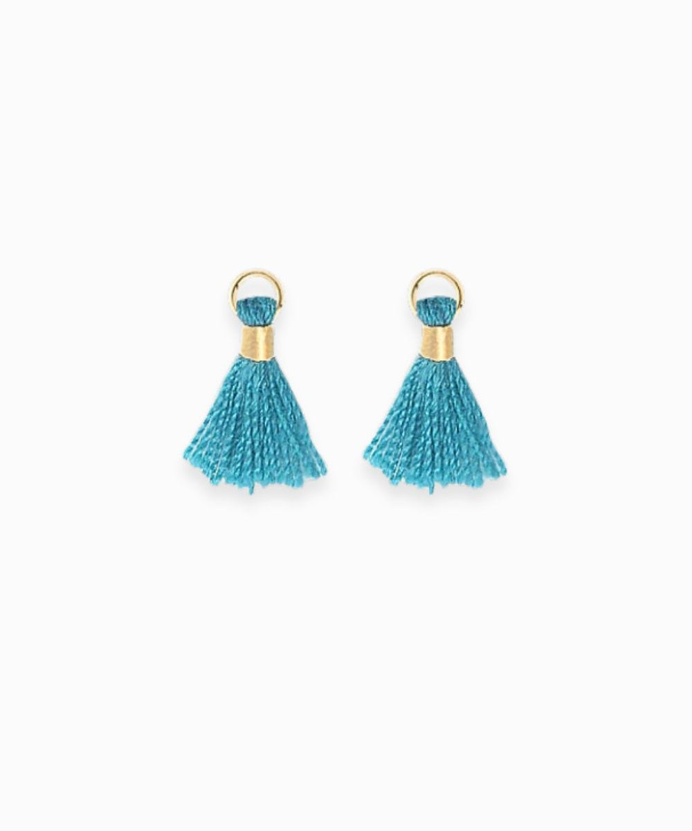 Mini pompons en coton & doré 14mm - Bleu