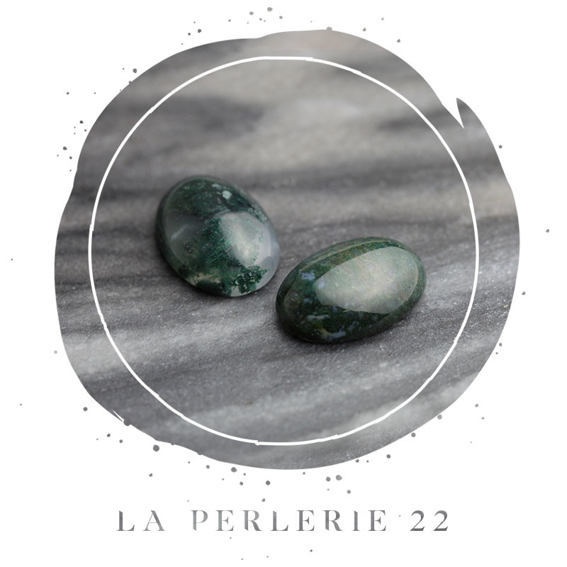 Cabochons en pierre semi-précieuse 18x13mm moss agate x1 ...